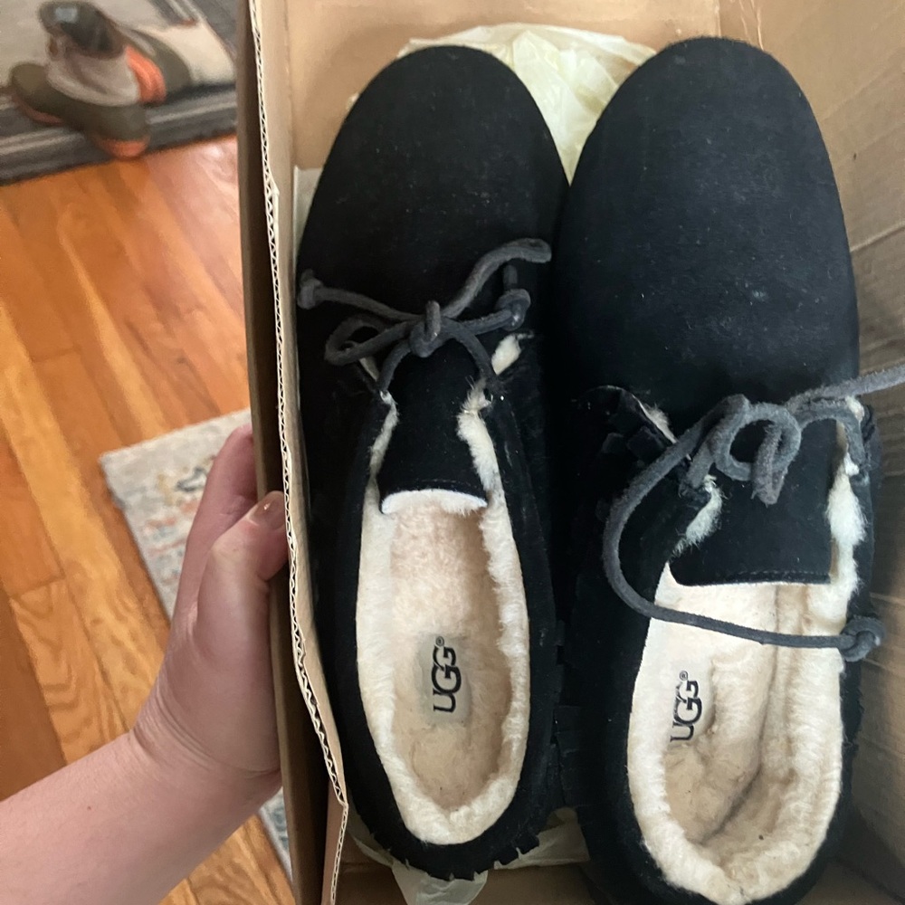 UGG Black Shoes with Cream Shearling